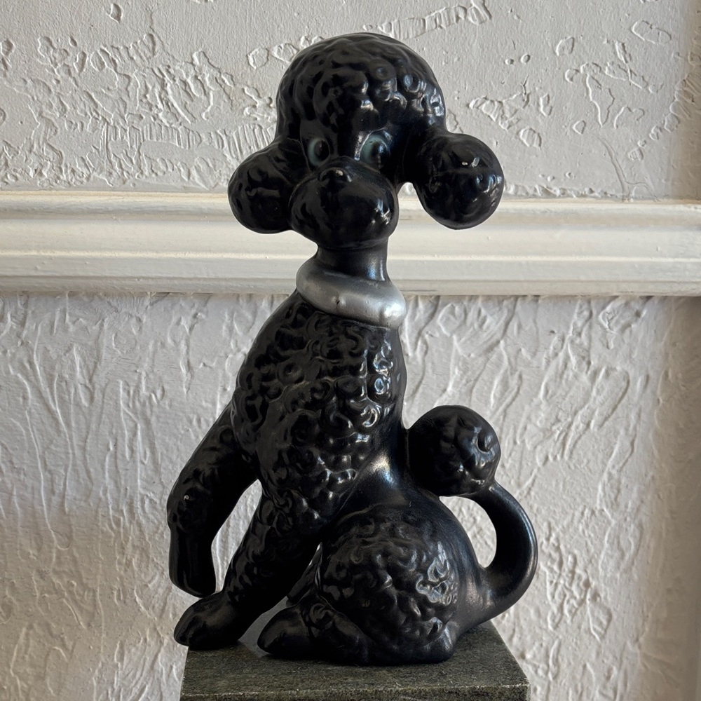 MCM Vintage Black Ceramic Poodle Figure 10.5"x7"